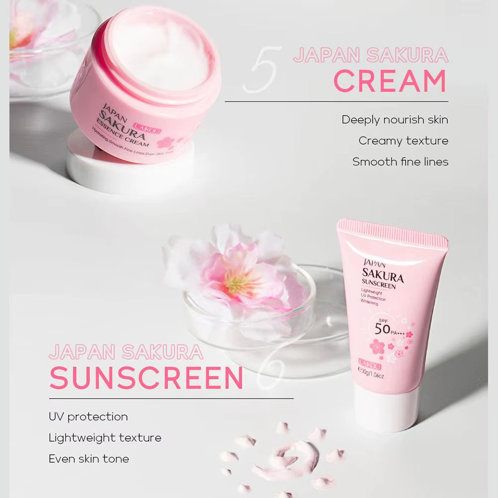 6Pcs Sakura Skin Care Set Hydrating Moisturing Smoothing Nourishing Brightening Firming Women Beauty Skincare Product